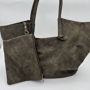 Anthropologie Tote Handbag Womens Green Faux Leather With Coin Purse Fashion‎
